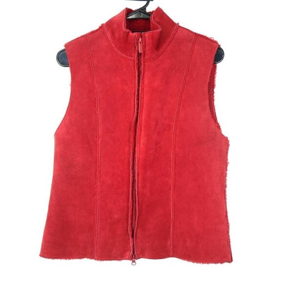 NWT Vintage Express Shearling Leather Vest Red M - Picture 1 of 3